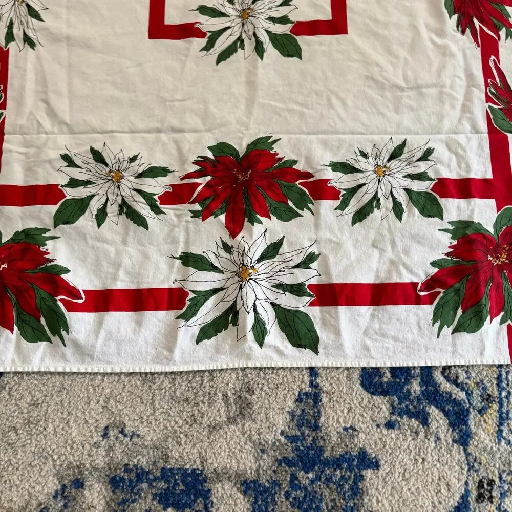 Vintage Vera Neumann Small Christmas Tablecloth Poinsettias 48x53